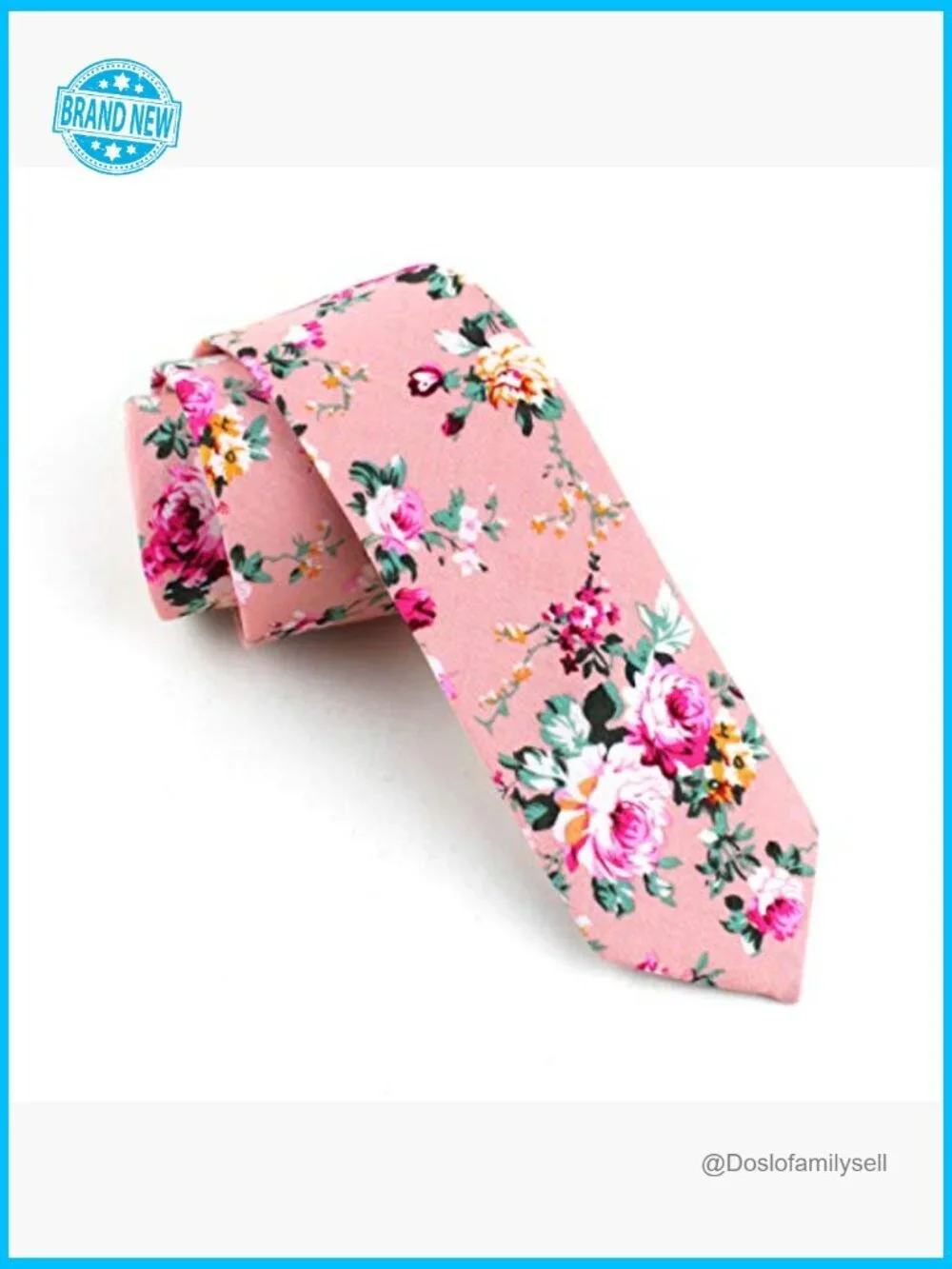 Skinny Tie Floral Cotton Necktie Handmade Classic Elegant Preppy Style